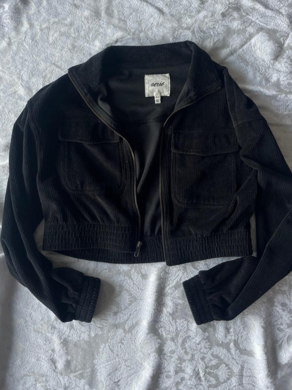 Aerie Black Cropped Corduroy Jacket Size XS